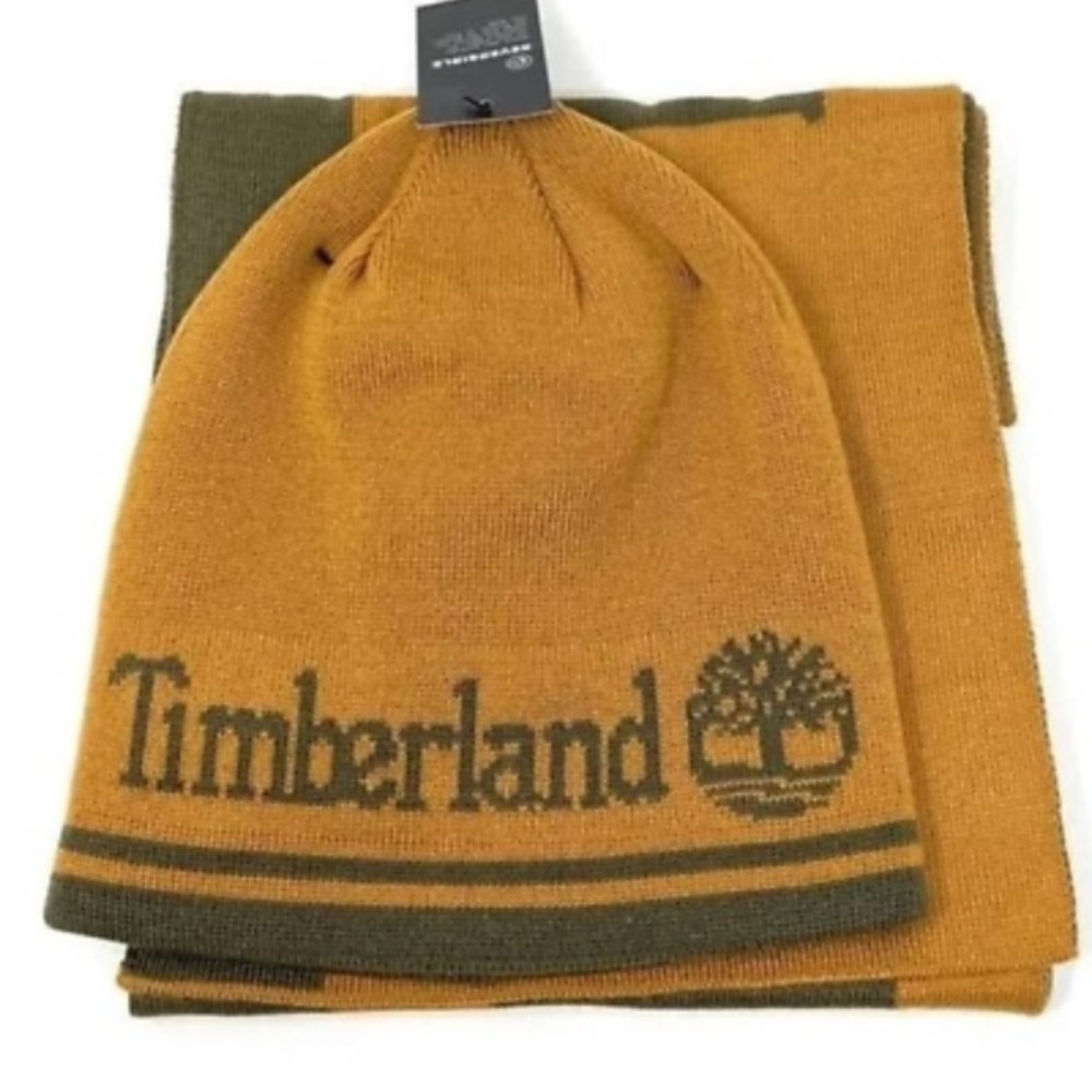 Timberland Hat & Scarf Reversible Tan & Green One Size Fits All Men/Women NWT